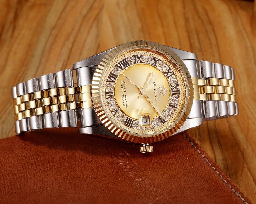 Small Gold Plated Fashion Stainless Steel Waterproof Watch Calendar Mens Woman Lovers' Luxury Gift Watch