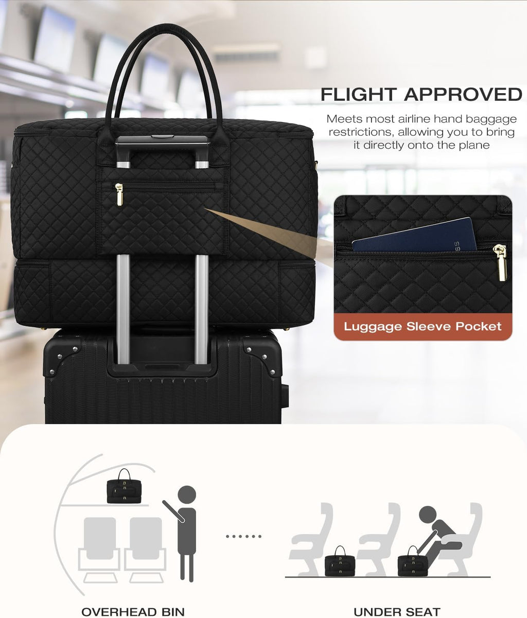 Travel Duffle Bag, Wide Open Large Weekender Bag for Women with Shoe Compartment, Carry on Overnight Bags with