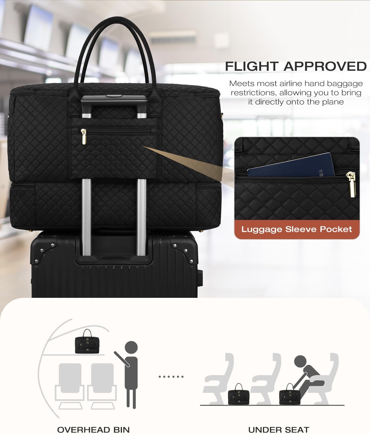 Travel Duffle Bag, Wide Open Large Weekender Bag for Women with Shoe Compartment, Carry on Overnight Bags with