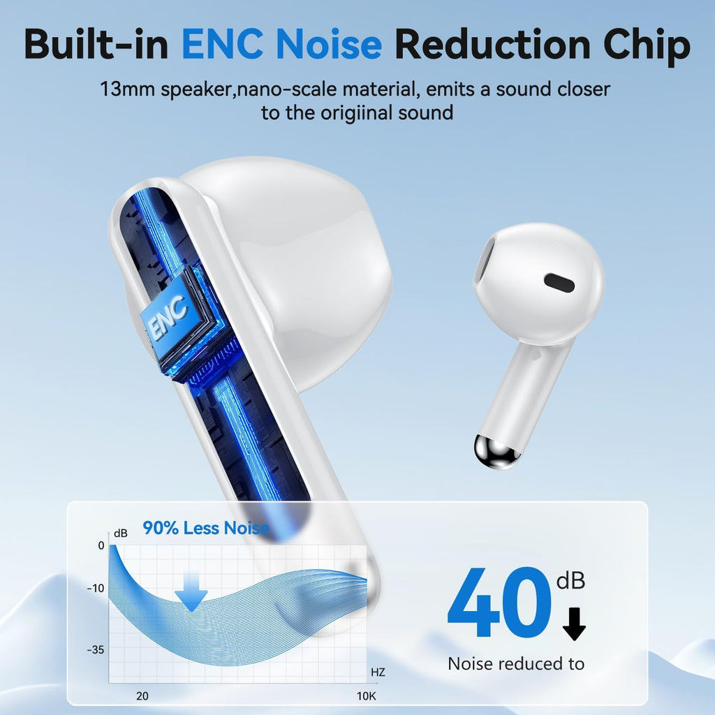 Wireless Earbuds, Bluetooth 5.4 Headphones HiFi Stereo with 4 HD Mic, 50H Playtime Bluetooth Earbuds with LED