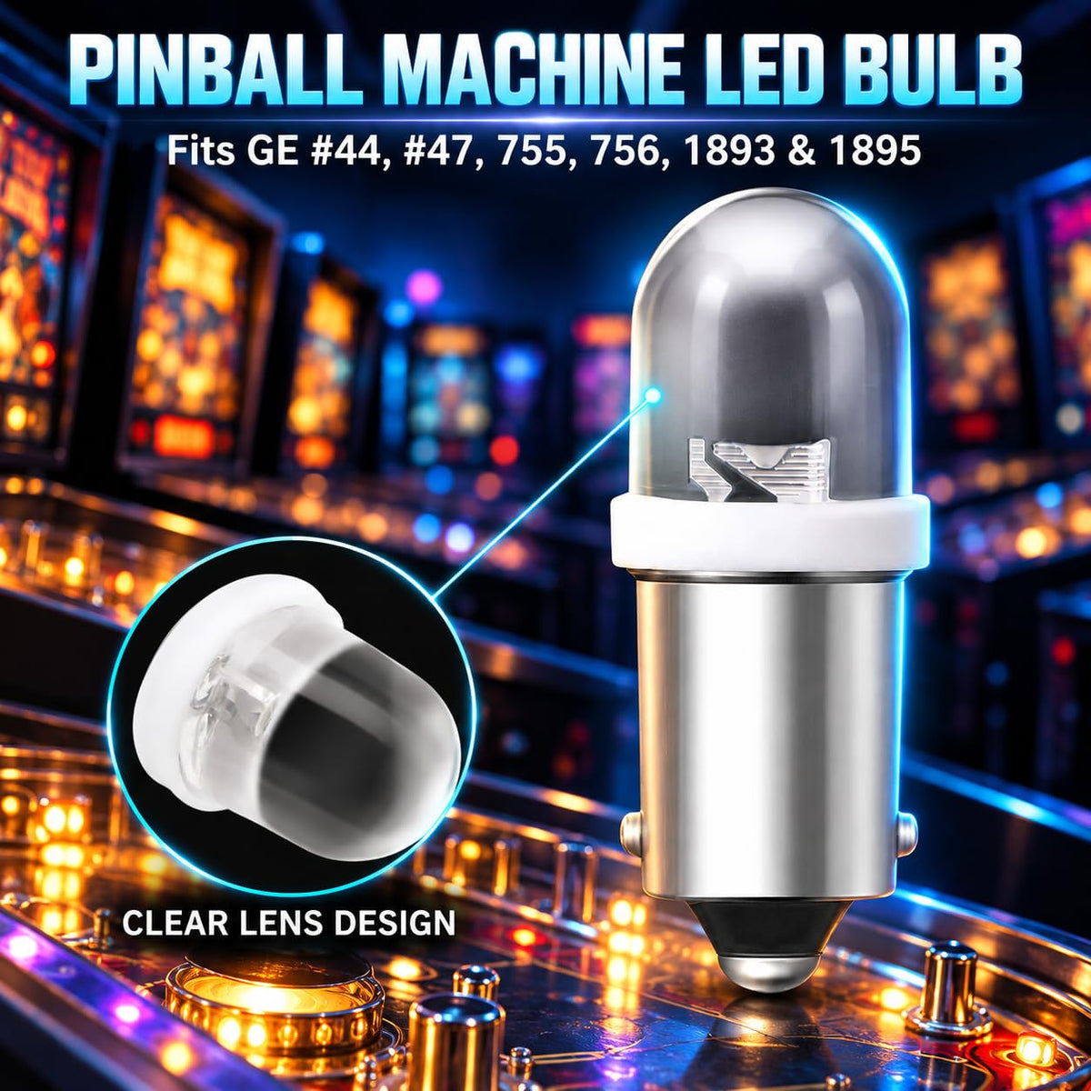 GE44 47 755 Bulb BA9S Pinball Led Bulbs,DC 6V/6.3V, Warm White
