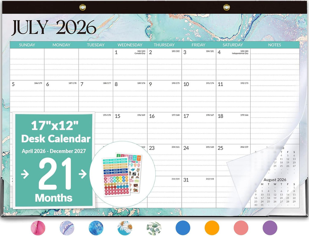 Desk Calendar 2026-2027, 21 Months Calendar Runs from April 2026 to December 2027, 17" x 12" Large 2026 Wall Calendar