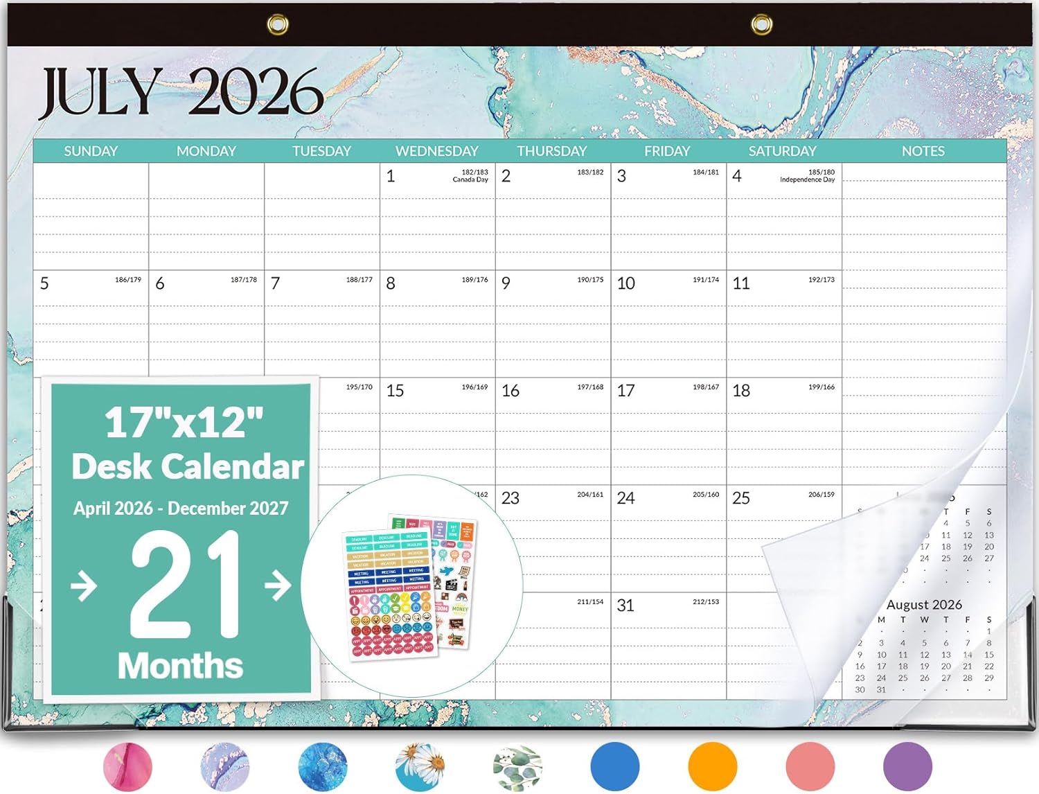 Desk Calendar 2026-2027, 21 Months Calendar Runs from April 2026 to December 2027, 17" x 12" Large 2026 Wall Calendar