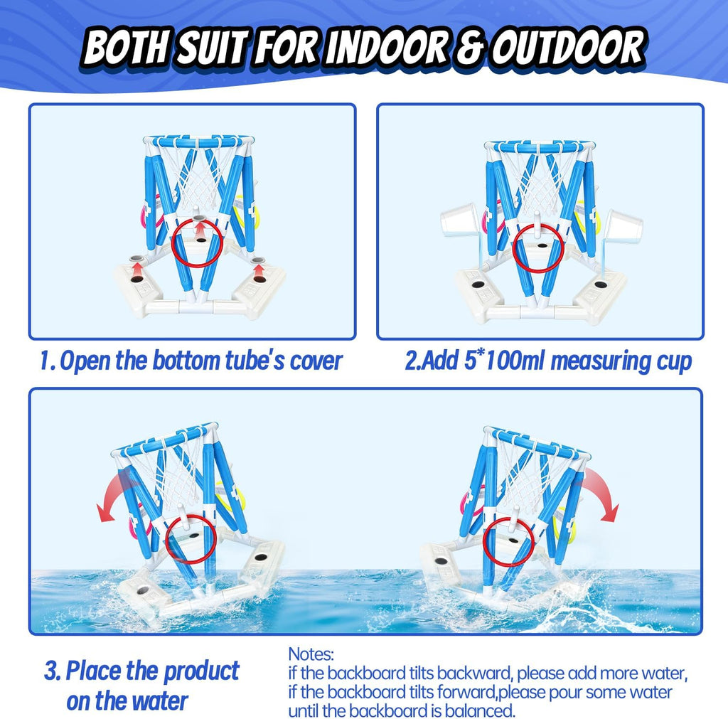 2-in-1 Pool Basketball Hoop & Ring Games, Summer Water Outdoor Party Pool Toys for Kids Ages 4-8, 8-12, Summer