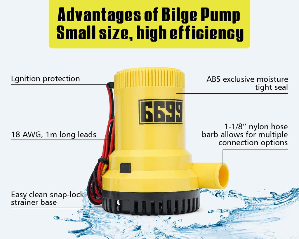 Boat Bilge Pump 12V 2000 GPH for Boats Efficient Water Removal System BGP 2000