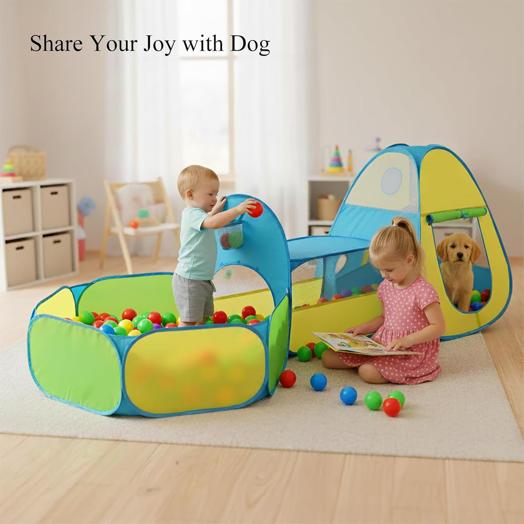 3 in 1 Kids Play Tent with Tunnel & Ball Pit,Pop Up Indoor/Outdoor Playhouse for Boys and Girls,Crawling Tunnel Toy