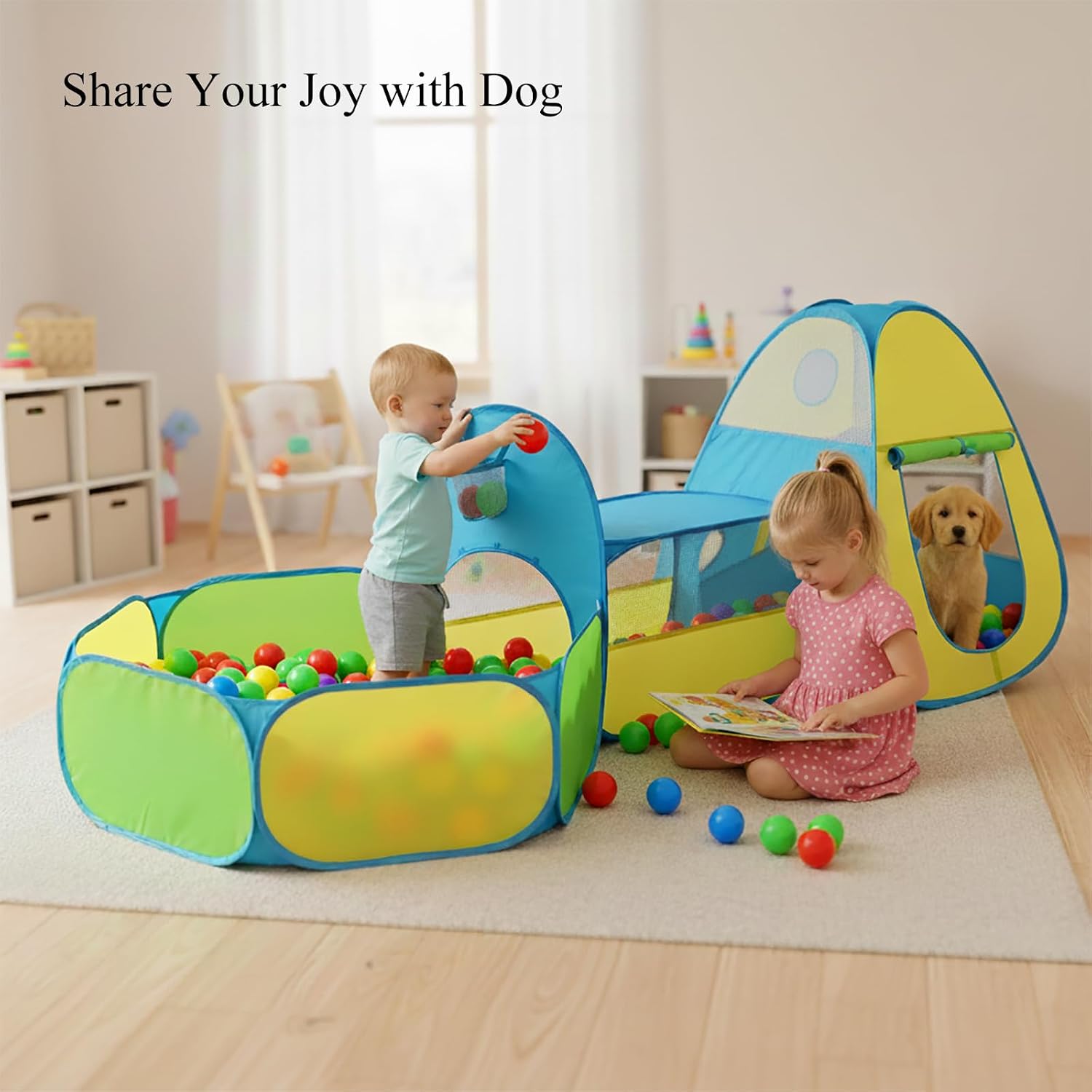 3 in 1 Kids Play Tent with Tunnel & Ball Pit,Pop Up Indoor/Outdoor Playhouse for Boys and Girls,Crawling Tunnel Toy