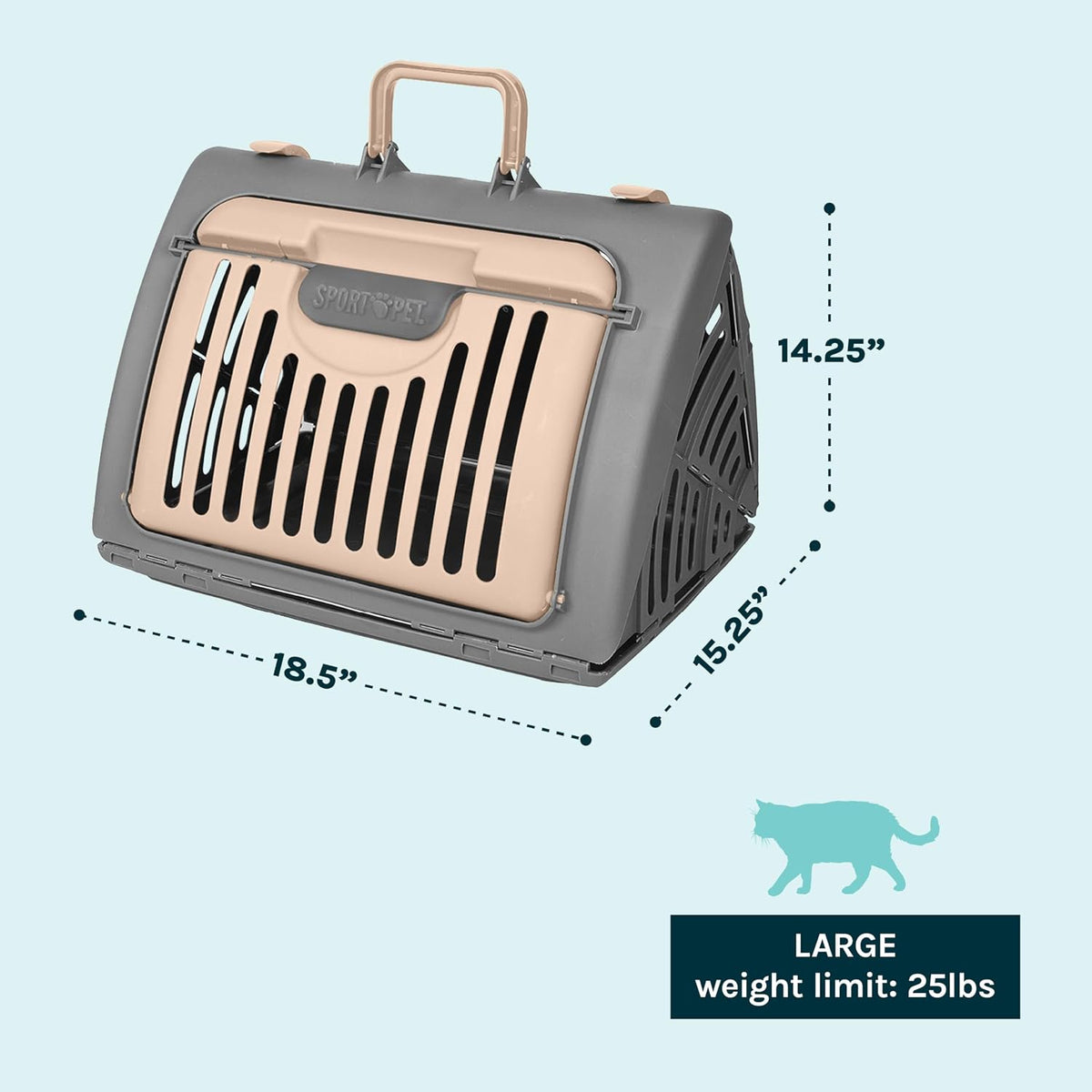 SportPet LARGE Hard-Sided Travel Cat Carrier - Cat Carrier with Patented Wide Side-Opening Door, Foldable Portable