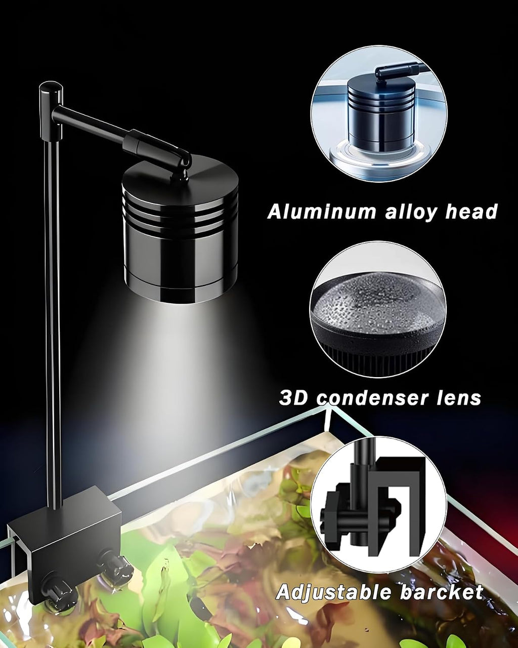 Aquarium LED Light, 5W Clip-on Fish Tank Lamp, 3 Colors, 7.7 Inch Fixed Arm, USB 5V Downlight