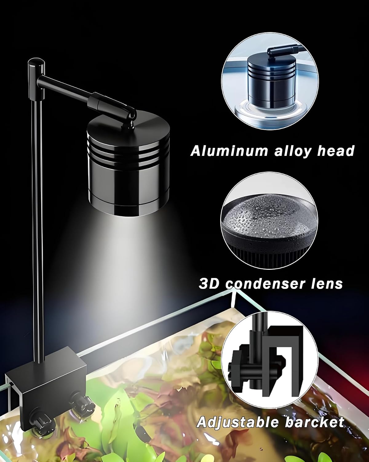 Aquarium LED Light, 5W Clip-on Fish Tank Lamp, 3 Colors, 7.7 Inch Fixed Arm, USB 5V Downlight