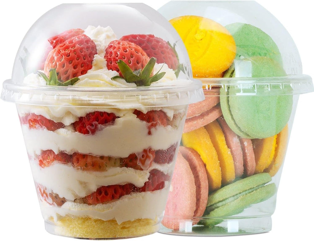 25 Sets 9oz Clear Plastic Parfait Cups with Dome Lids(NO HOLE) - Disposable Dessert Cups with Lids for Dips Snacks