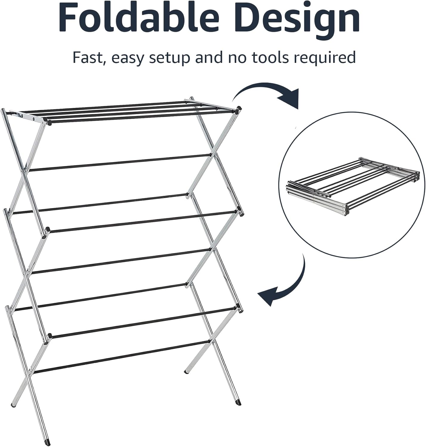 Foldable Portable Metal Clothes Drying Rack for Indoor Air Drying, Energy Saving, 14.5 x 29.5 x 41.8 inches, Chrome
