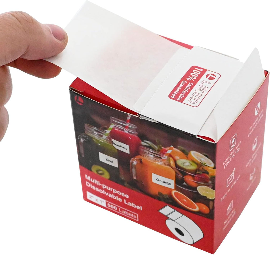 500 Stickers 1" x 2" White Dissolvable Food Labels 1 Roll