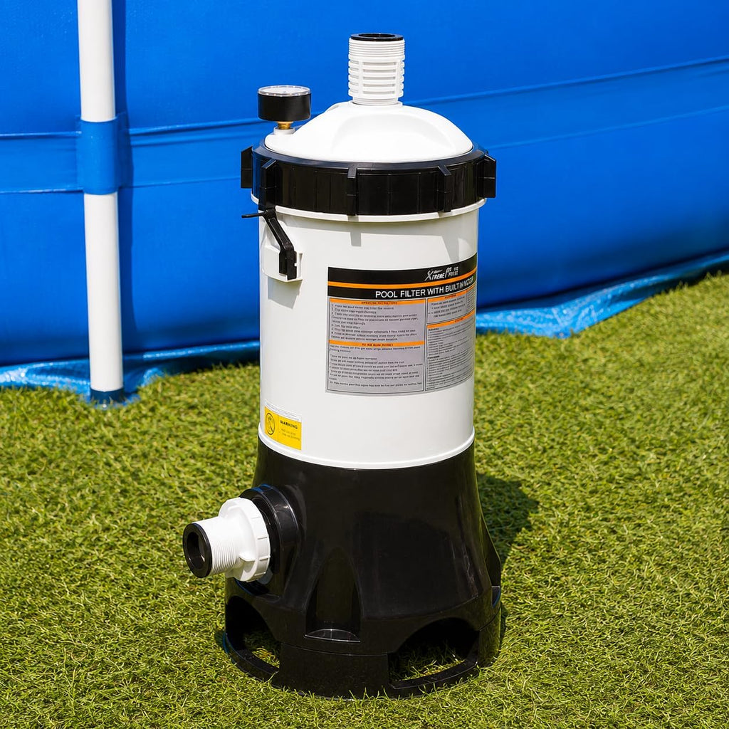 Pool Cartridge Filter System Built-in Pump 1.5" Fitting 1,500 GPH for Above Ground Swimming Pool Pressure Gauge Pool