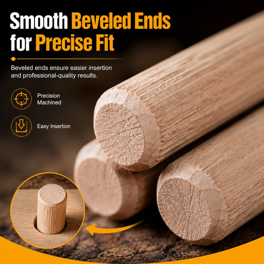 260PCS Wooden Dowel Pins Assortment, Fluted Hardwood Dowels