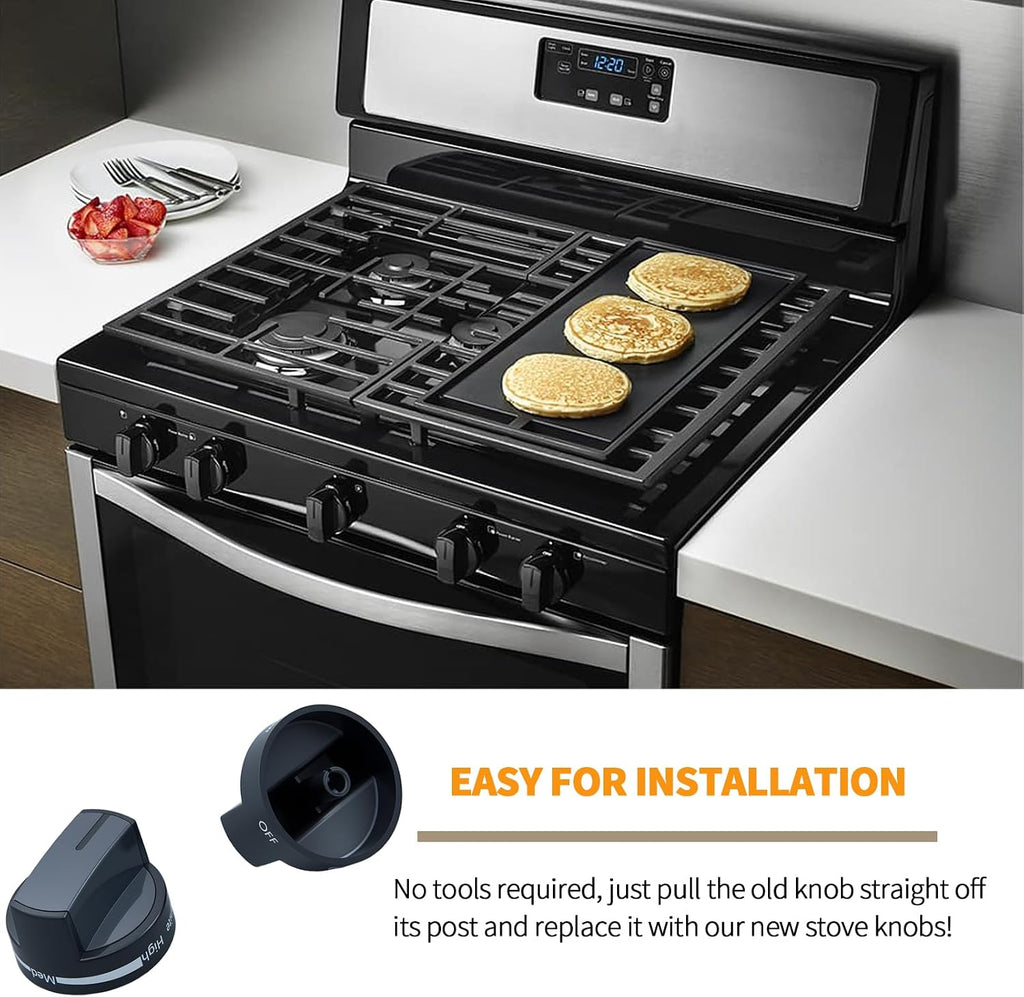 atgestore Upgraded W10339442 Stove Knobs Replacement for Whirlpool Stove Parts WPW10339442 Burner Knob WFG320M0BW2 WFG505M0BS0 Whirlpool Gas Range Parts Oven Cooktop Burner Control Knobs Black