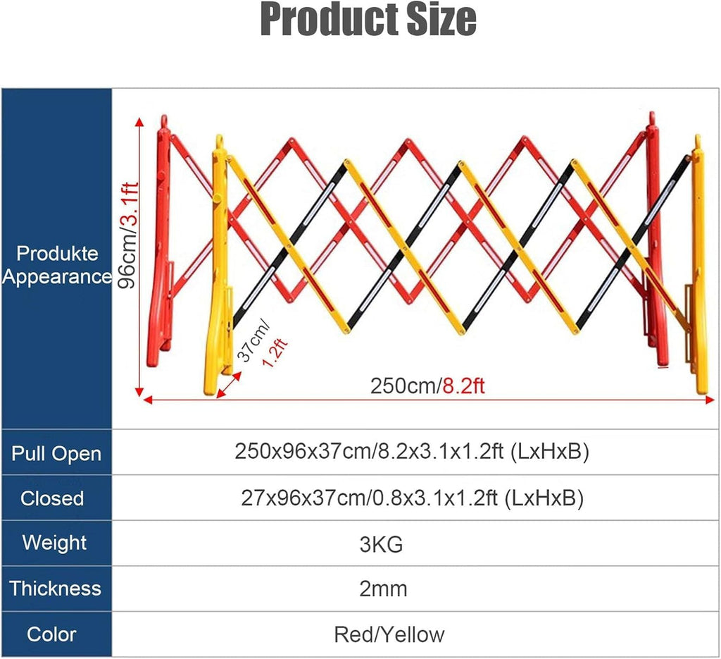 Plastic Folding Safety Barricade, 8.2 Ft Width Expandable Mobile Barrier Gate/Water Filled Traffic Fence with