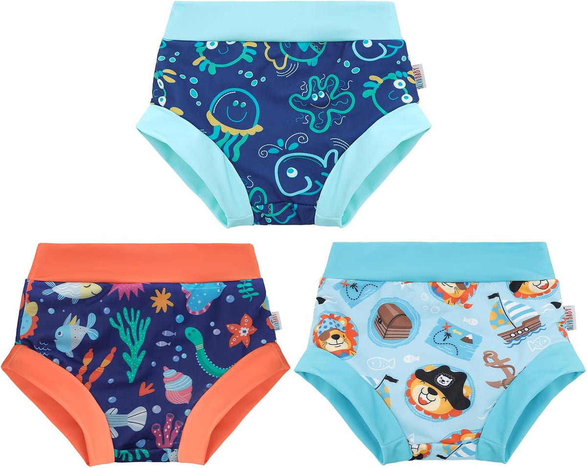 3 Pack Reusable Baby Swim Diapers UPF 50+ Washable Boy Beach Diapers