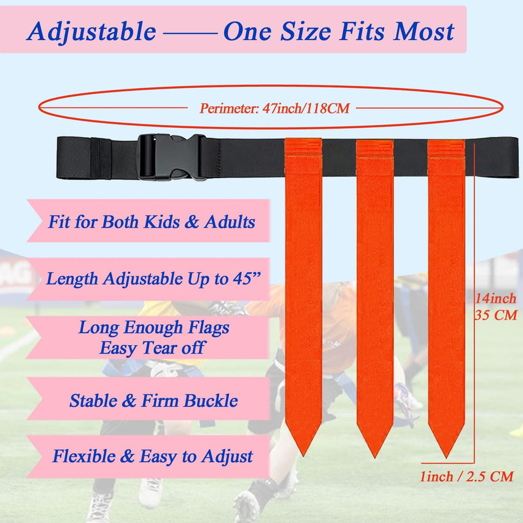 16 Sets Flag Football Belts, Adjustable Flag Football Set, Flag Football Flags Training Set Include Cones