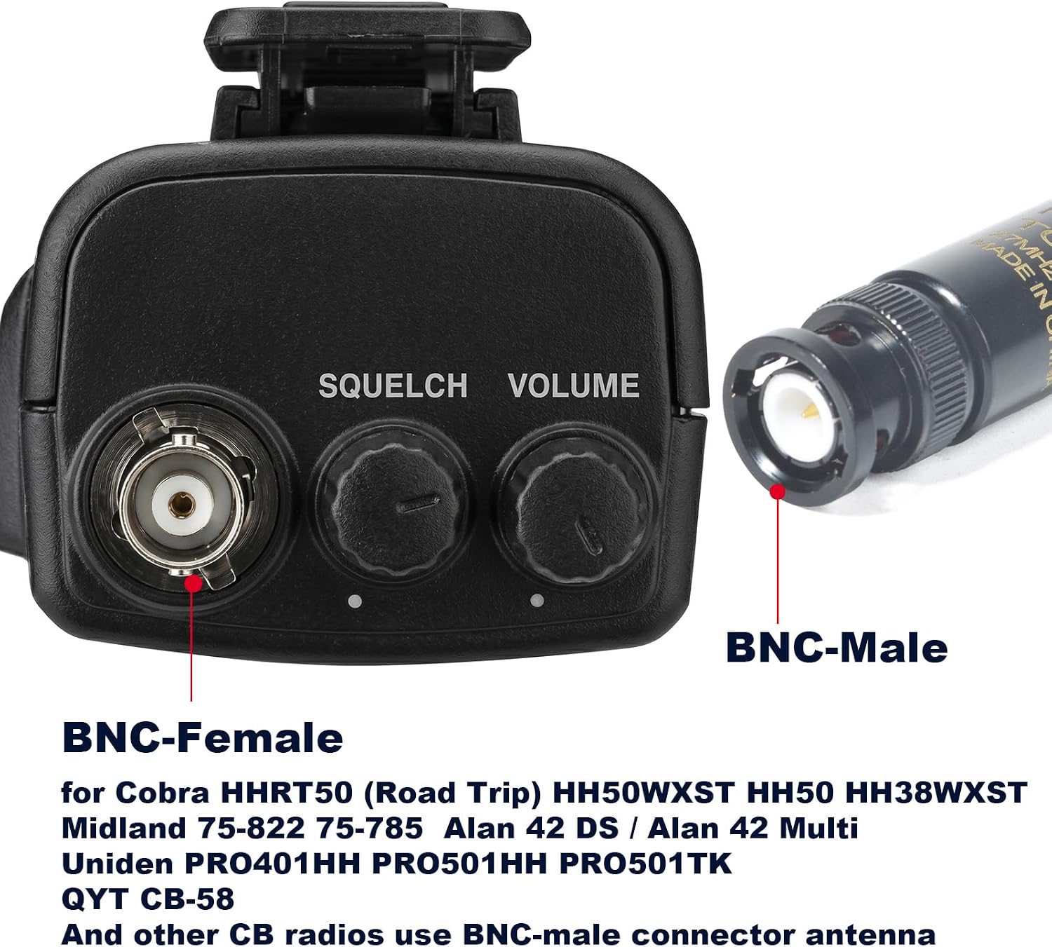 27MHz CB Radio Antenna, BNC-Male Telescopic Handheld 11.1 to 42.5 Inch High Gain 2.0dBi Antenna for Cobra HH50WXST