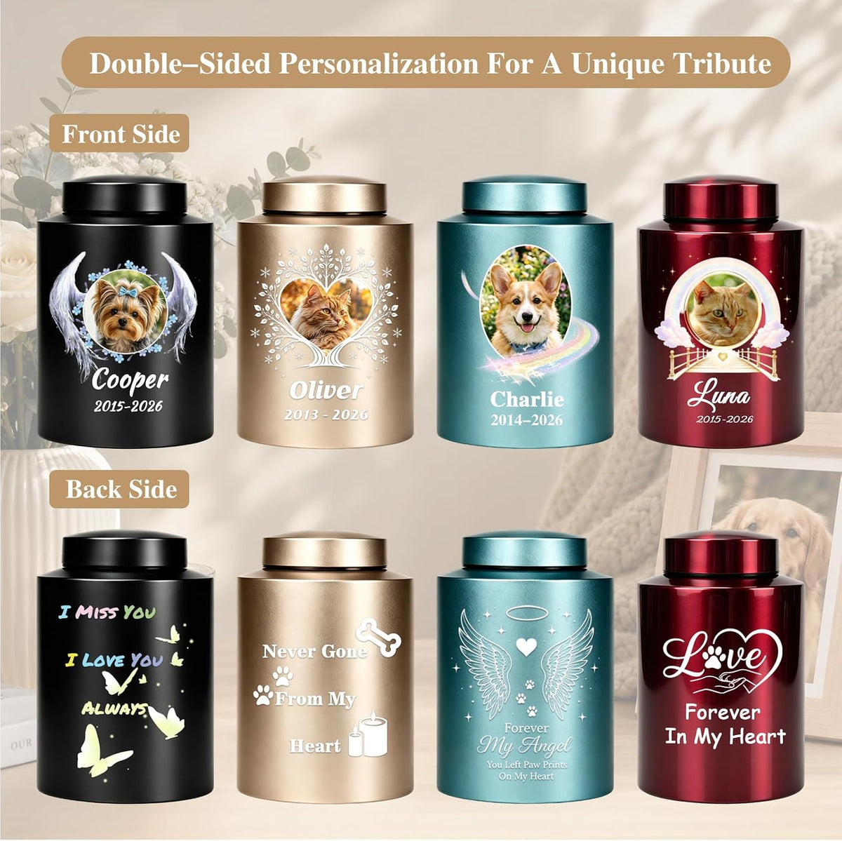 Personalized Pet Urn for Dog - Custom Dog Urns for Ashes (Bright Gold)