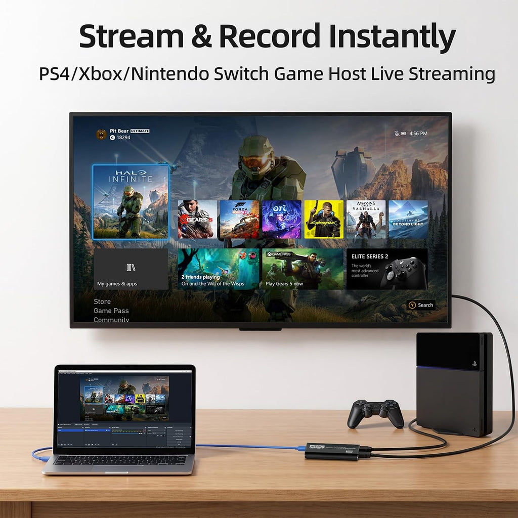 4K HDMI Capture Card for Streaming, Full HD 1080P 60FPS USB 3.0 Cam Link Game Audio Video Capture Card, Work with