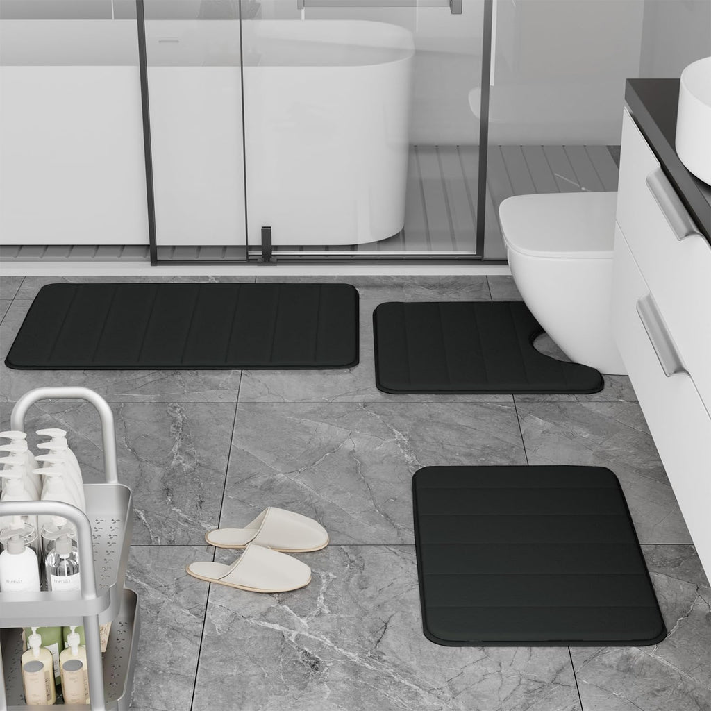 Bathroom Rugs Set Memory Foam Bath Rugs Non-Slip Bath Mat Set 3 Piece,Washable Bathroom Mats,Absorbent Shaggy Rugs