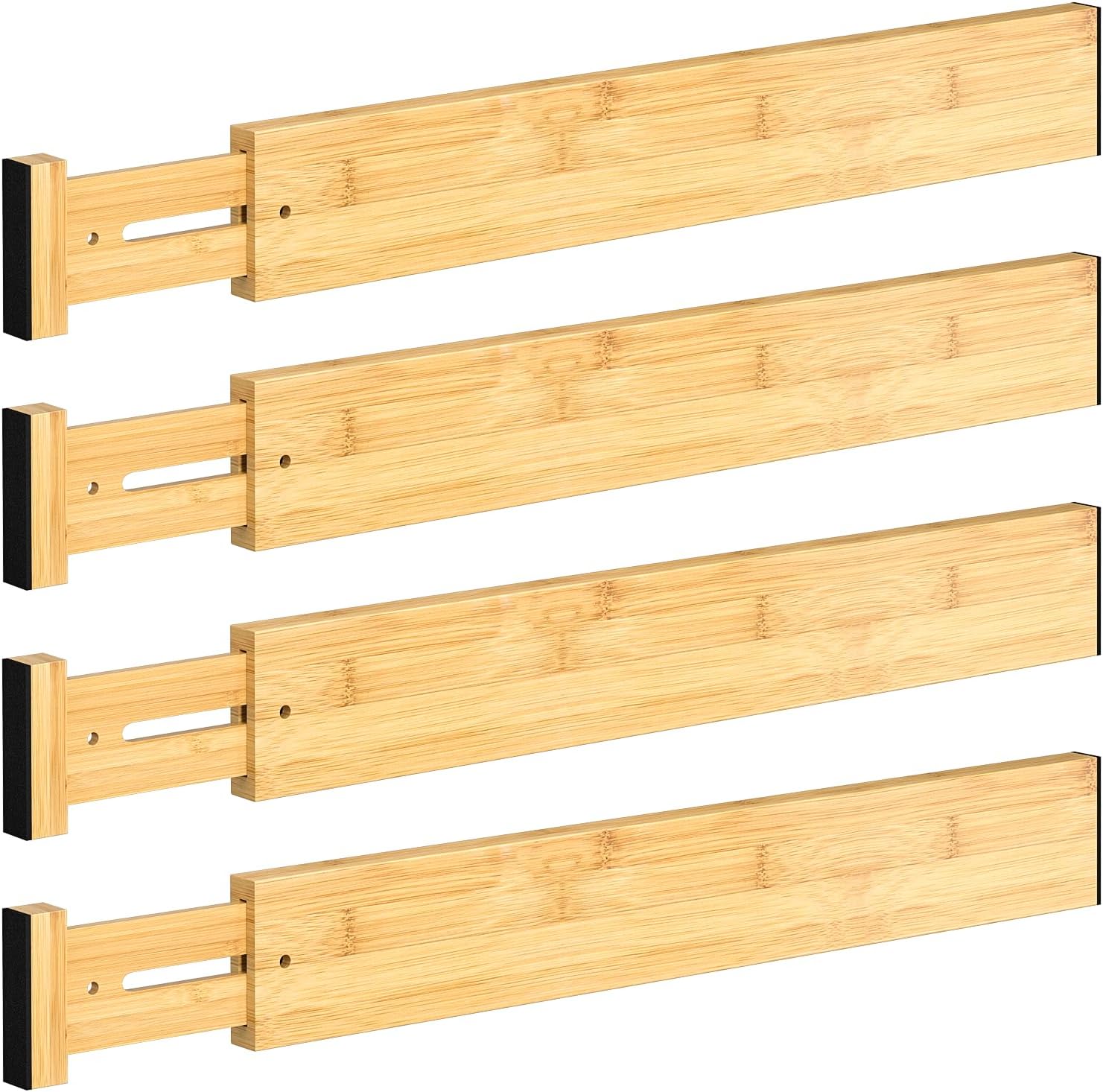 4 PCS Drawer Divider, 17"-22" Adjustable Bamboo Drawer Dividers Organizers, Expandable Separators for Kitchen