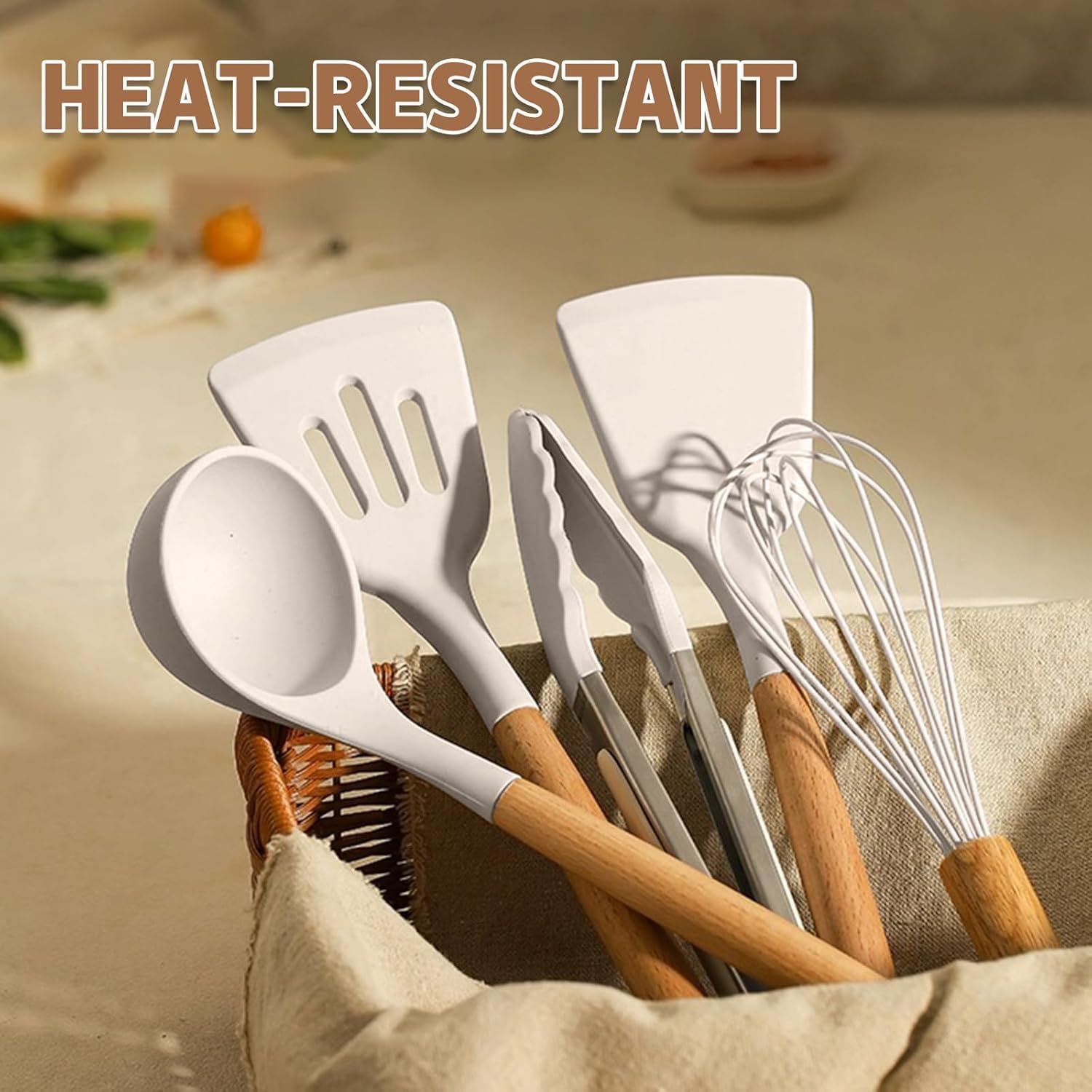 Kitchen Cooking Utensils Set, 33 pcs Non-Stick Silicone Cooking Kitchen Utensils Spatula Set with Holder, Wooden