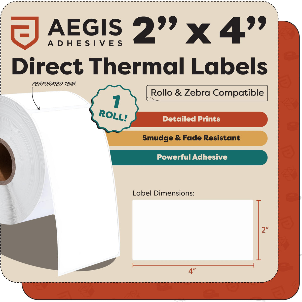 2" X 4" Direct Thermal Printer Labels (350 Count, 1 Roll)