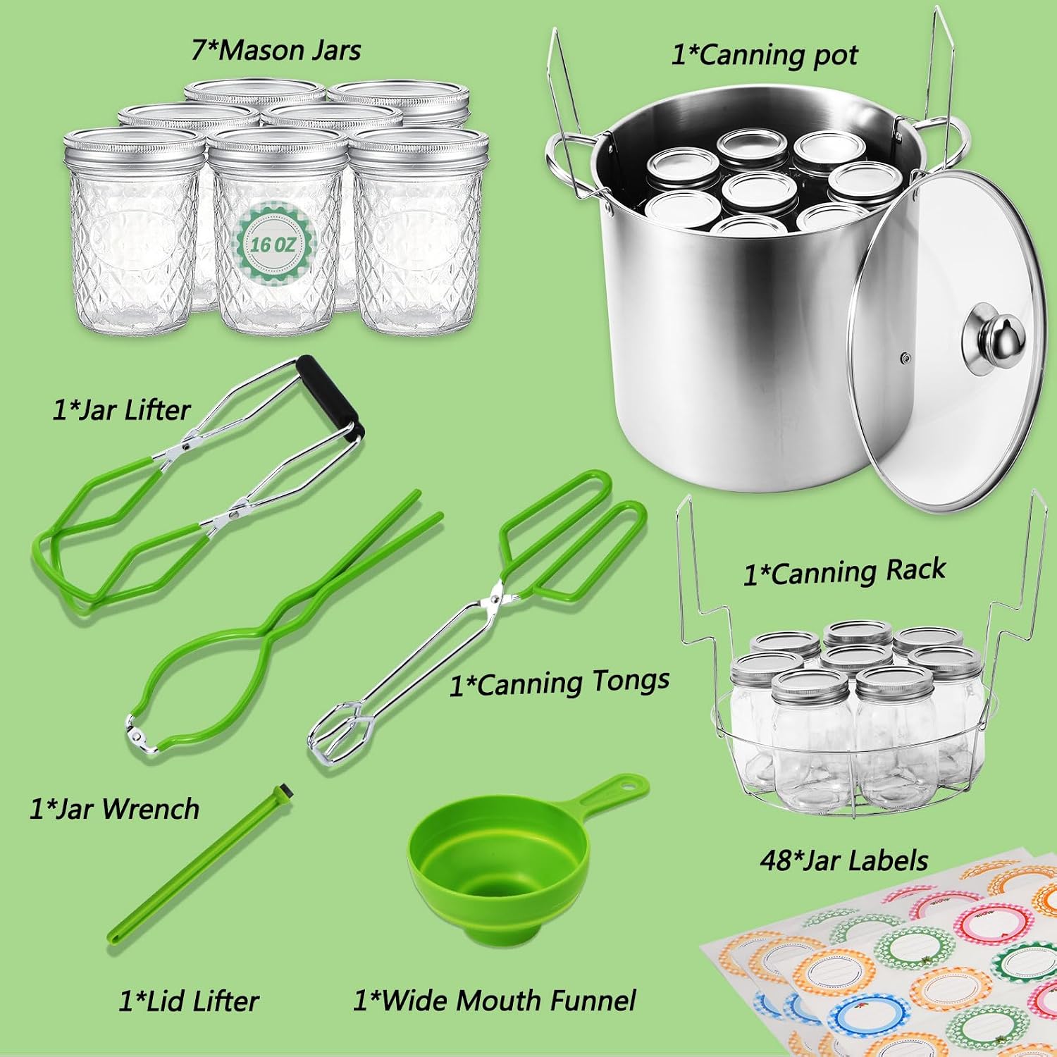 Canning Pot Water Bath Canner with Rack and Mason Jars, 20 Quart Stainless Steel Stock Pots, Canning Supplies Starter