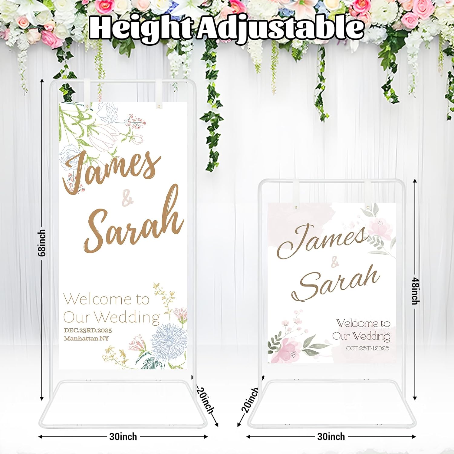 Adjustable Wedding Welcome Sign Stand with 2 Pair Hanging Straps, Welcome to Our Wedding Sign Holder Stand for