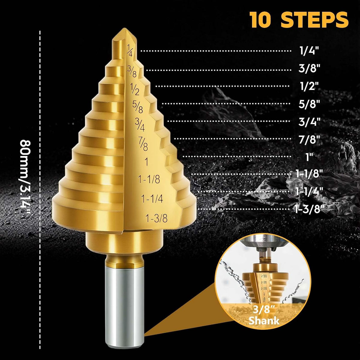 Titanium Step Drill Bit - 4241 HSS Step Bit with Two Straight Grooved