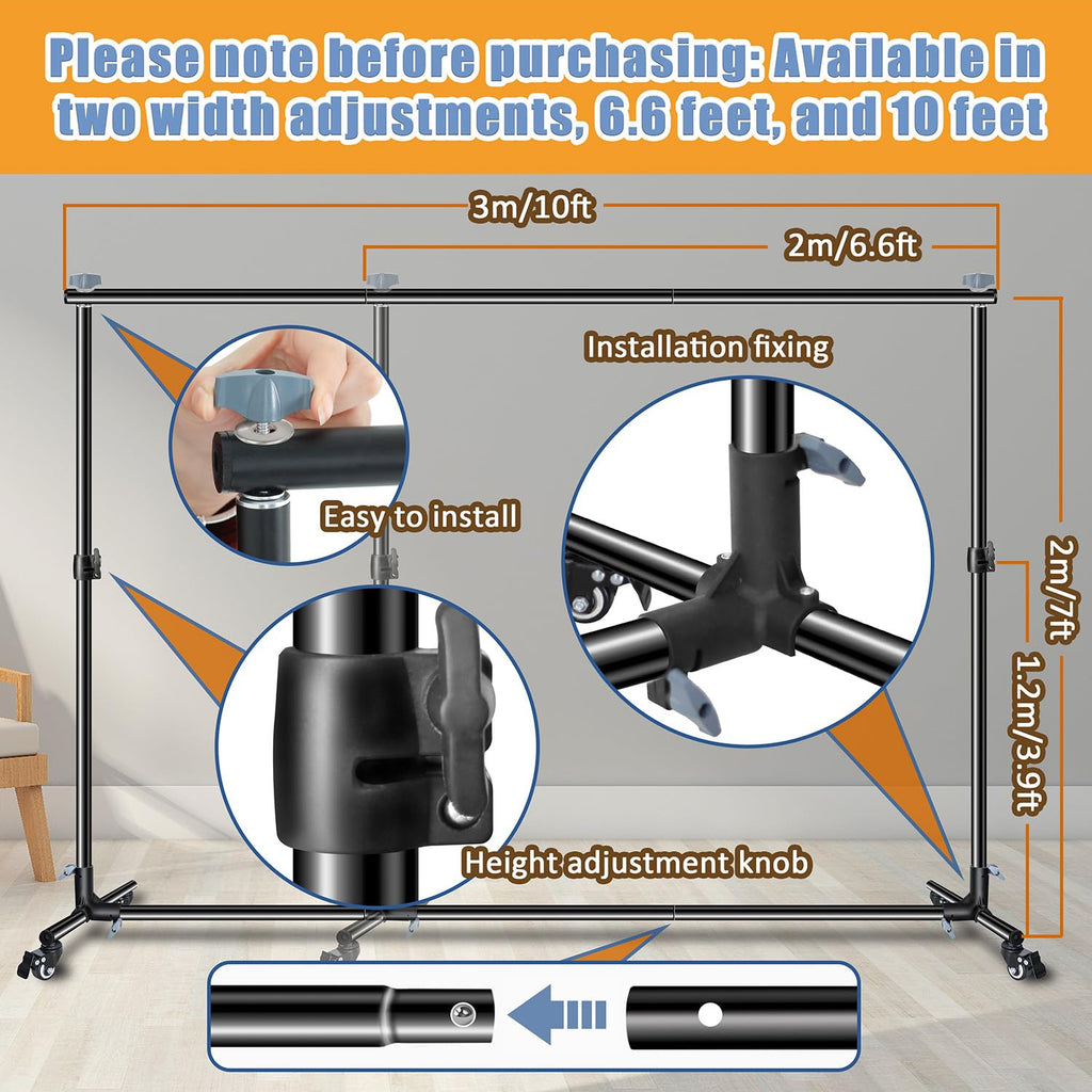 10 * 7ft Adjustable Backdrop Stand with Wheels, Photo Background Stand
