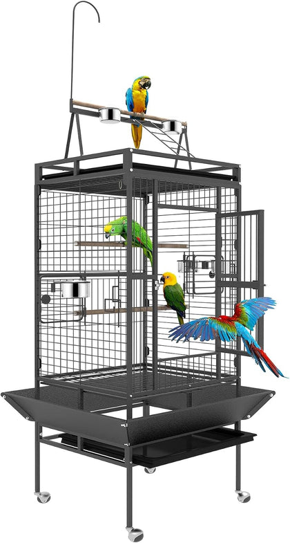 82 Inch Bird Cage, BOINN Bird Flight Cages with Rolling Stand & Bottom Tray, Wrought Iron Parrot Cage with PlayTop