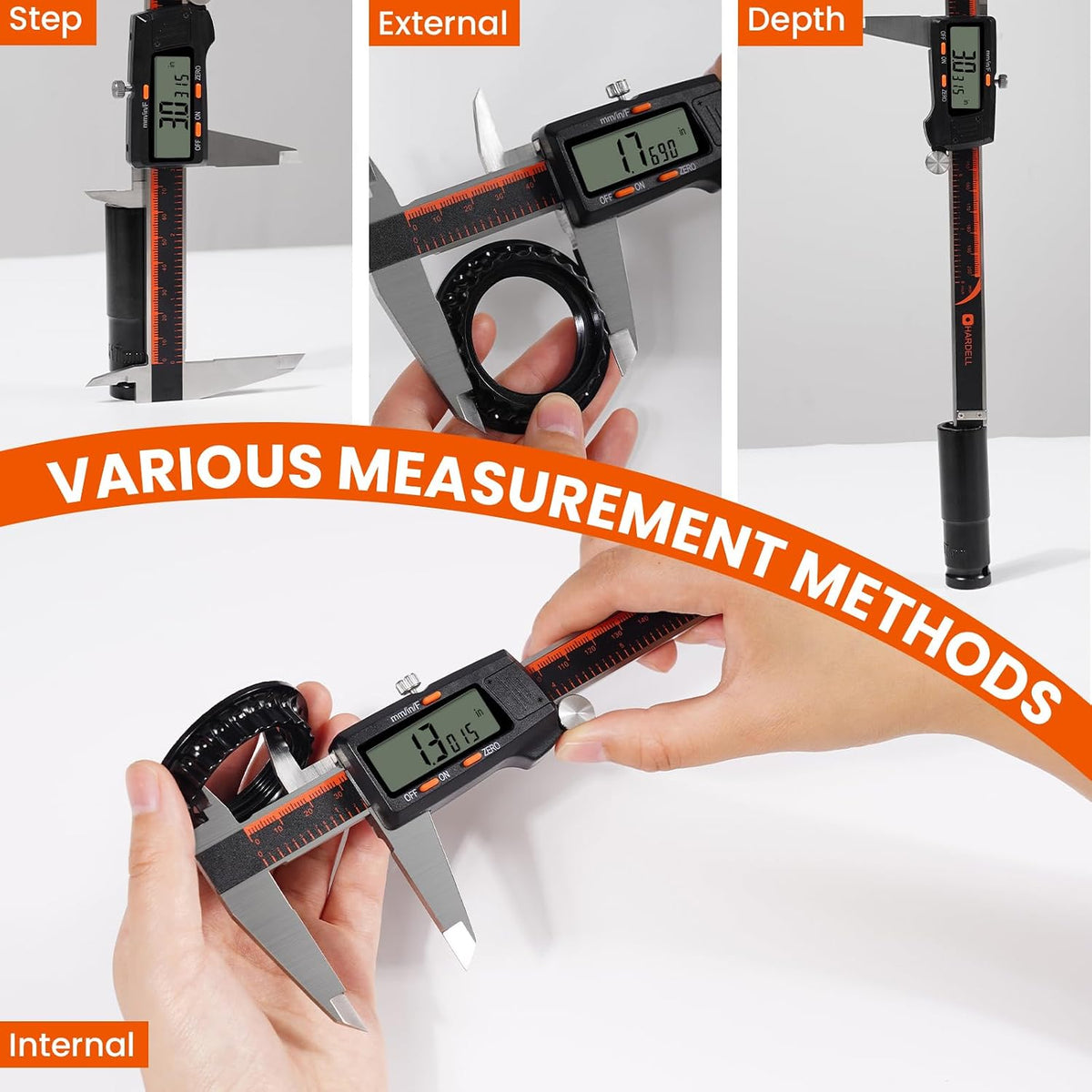 HARDELL Digital Caliper 0-8" Stainless Steel, Inch/Fractions/mm