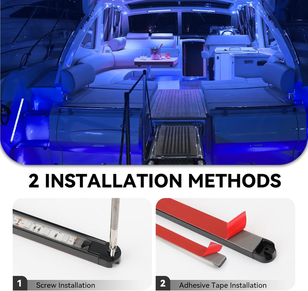 LED Boat Interior Strip Lights, Blue, IP 67 Waterproof 4-Pack