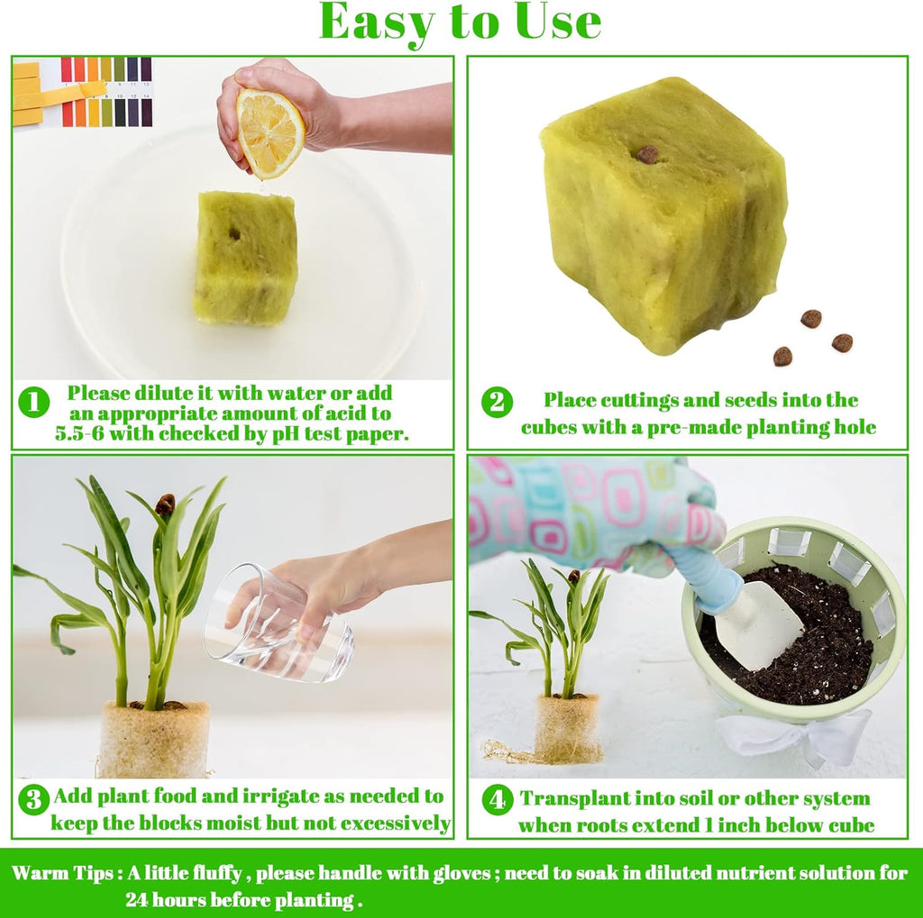 1 Inch Rockwool Cubes Seed Starter Plugs for Hydroponics, 100 Plugs | Promotes Germination Rate & Root Growth