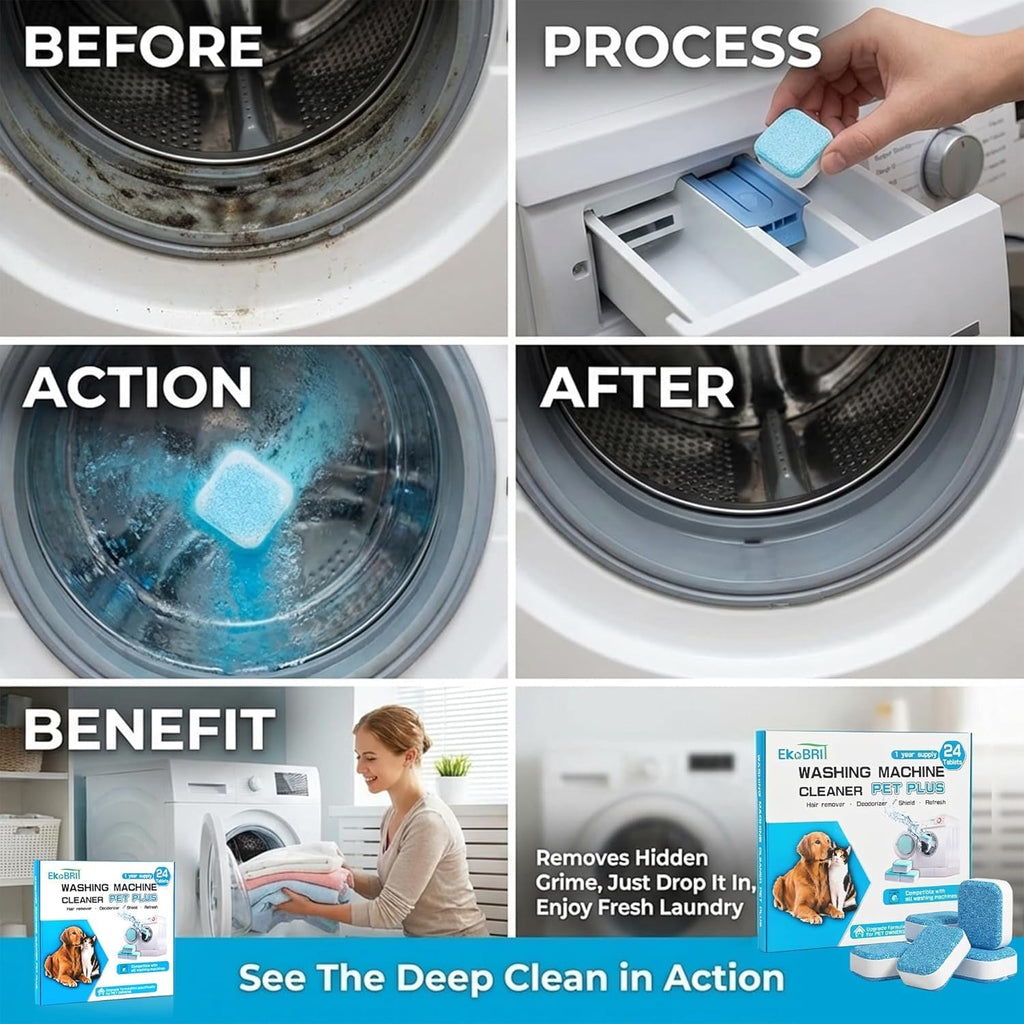 Upgraded Enzyme-Containing Washing Machine Cleaning Tablets for Pet Hair, Deep Cleaning, Suitable for Top-loading and