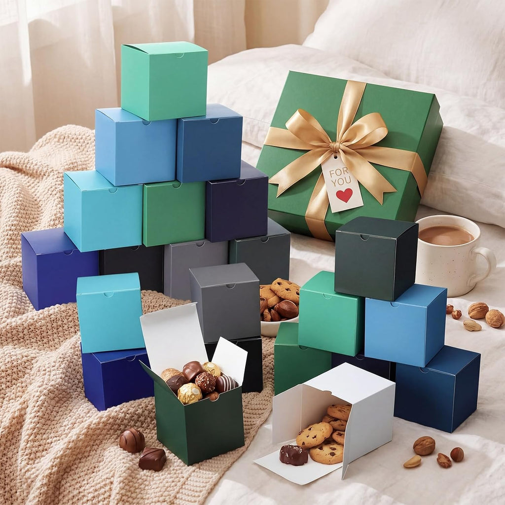 48 Pack Blue and Green Gift Boxes 12 Colors Small Cardboard
