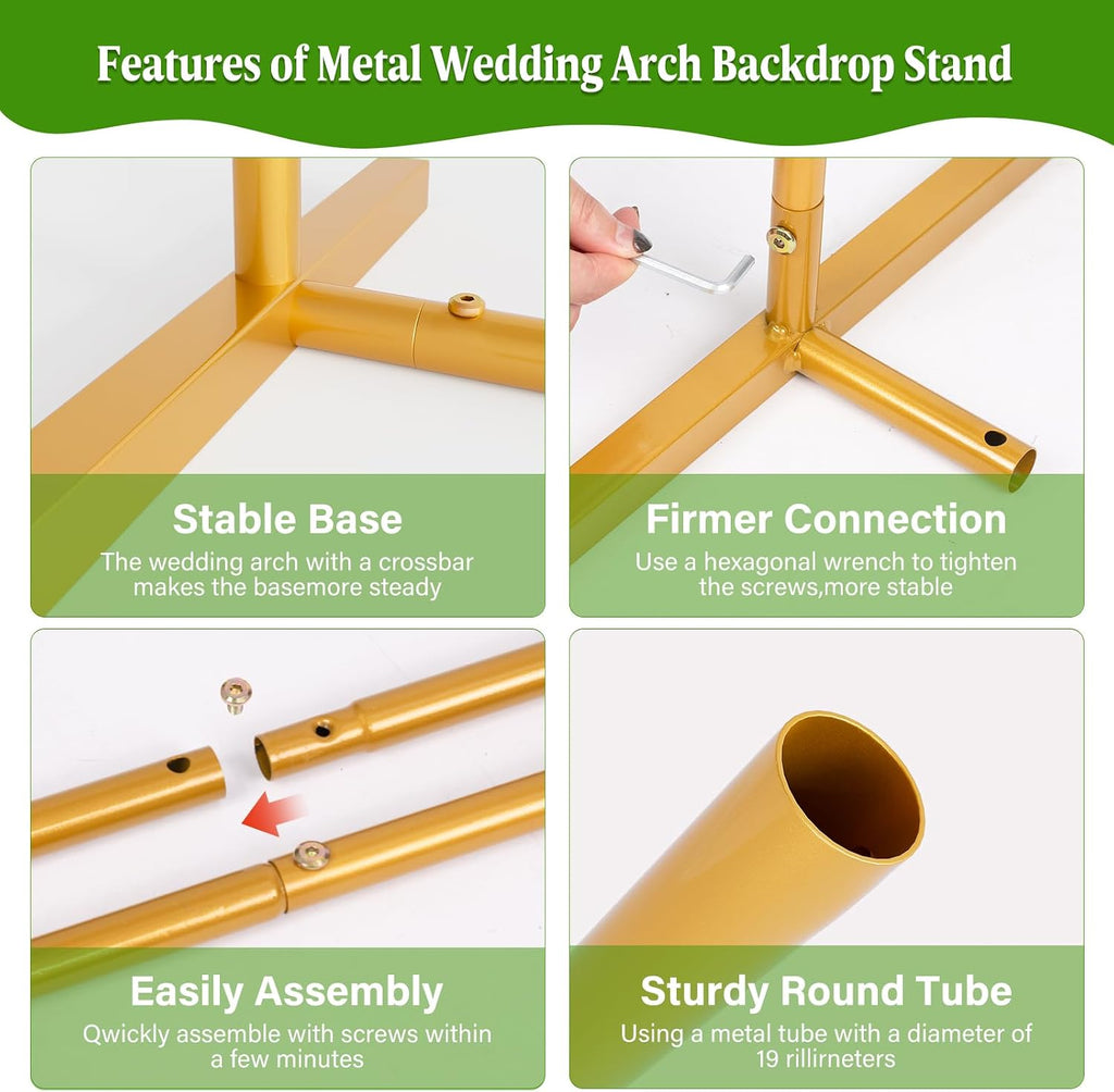 7.2FT Metal Wedding Arch Backdrop Stand,Stable Balloon Arch Frame,Gold
