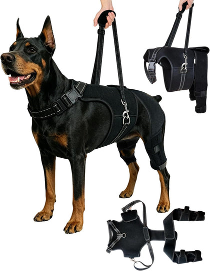 2-in-1 Dog Knee Brace and Lift Harness, Adjustable Back Leg Support with Stabilizers for ACL Recovery & Joint Care