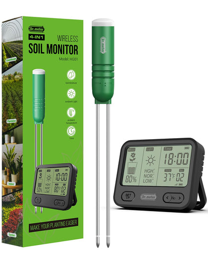 4-in-1 Soil Moisture Meter 300ft Wireless Soil Tester Sensor | Temperature/Light/Time/Soil Hygrometer Monitor with