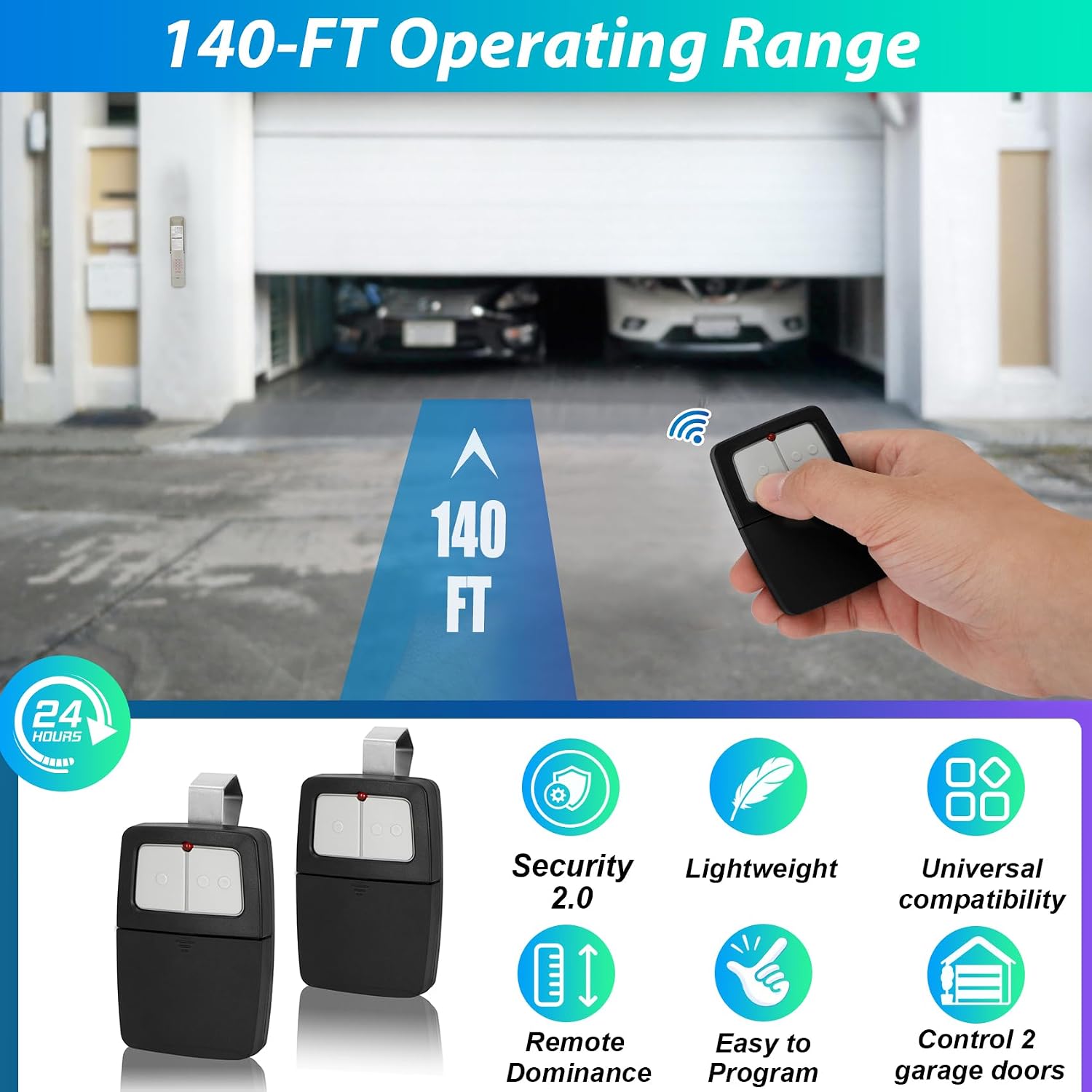 2 for Universal Garage Door Remote, KLIK1U 375LM 375UT Garage Clicker