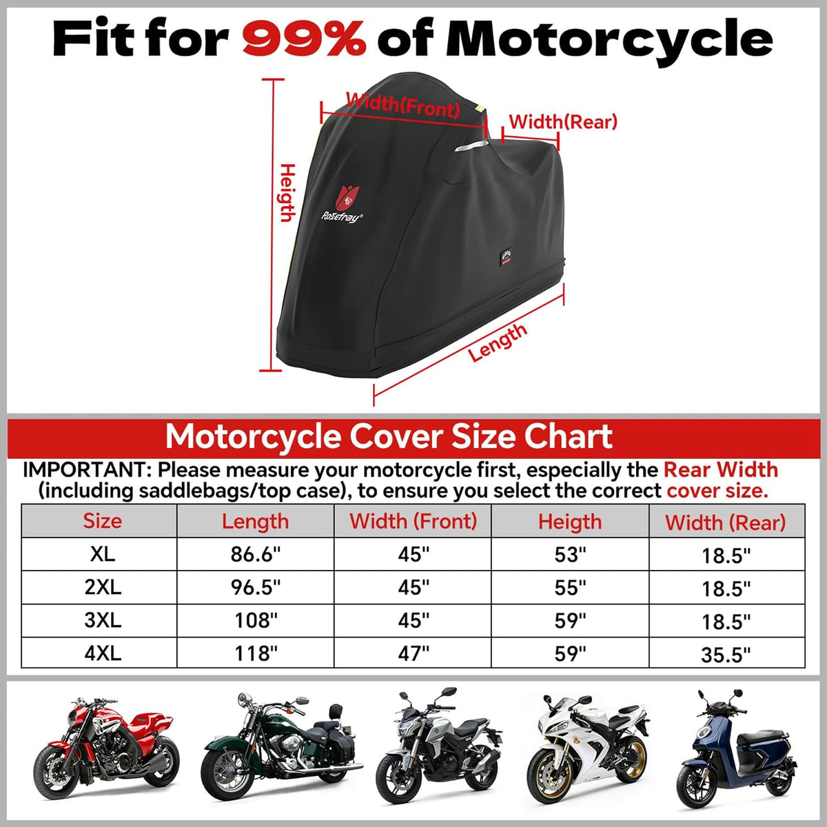 Full Enclosed Motorcycle Cover, 600D Heavy Duty Waterproof Outdoor Storage, Fits 118" Touring Motorcycles for Harley