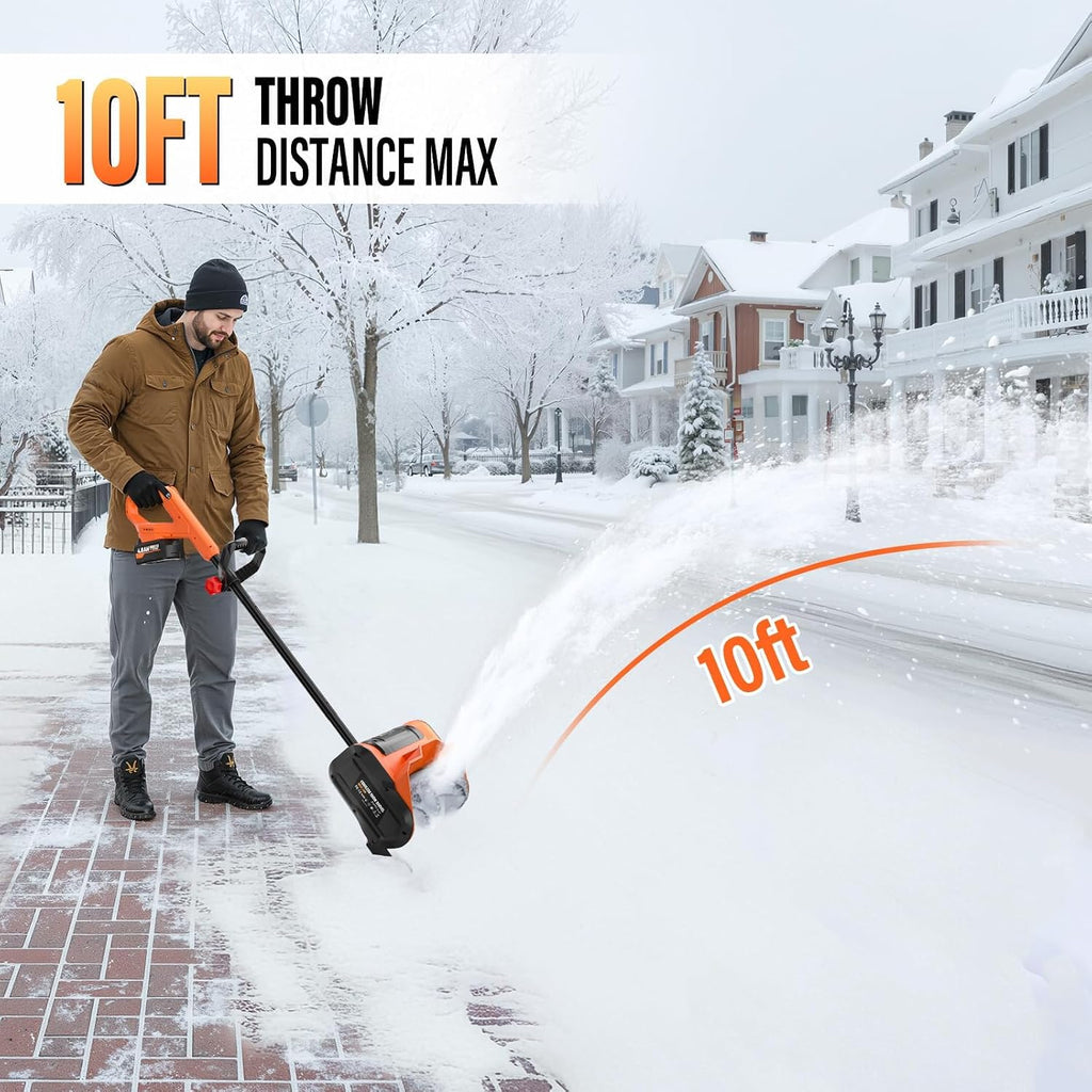 Snow Shovel Cordless, 20V | 10 Inch Electric Snow Blower with 2 X 4.0Ah Replaceable Batteries & Charger Up to 50