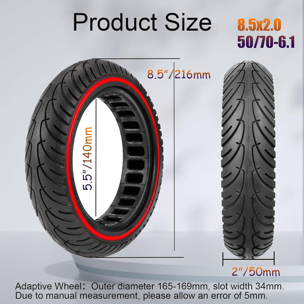 2PCS 8.5x2 Inch Solid Tires, 50/75-6.1 Electric Scooter Replacement Tire