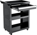 3-Tier Rolling Tool Cart with Drawer & Pegboard | 750LBS Load Capacity, Black Steel Rolling Tool Cart ,Mobile Utility