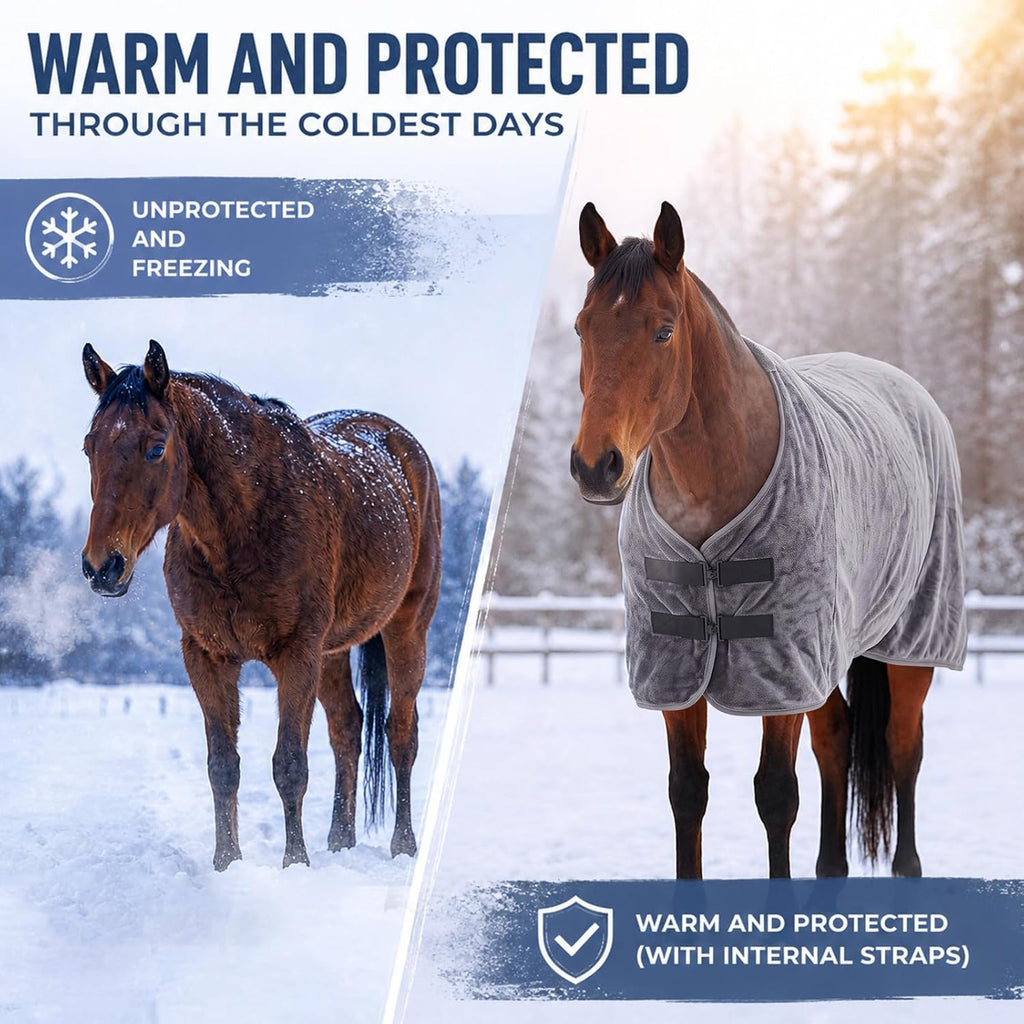 Winter Horse Blanket 70 Inch, Soft Fleece Stable Blanket with Surcingles