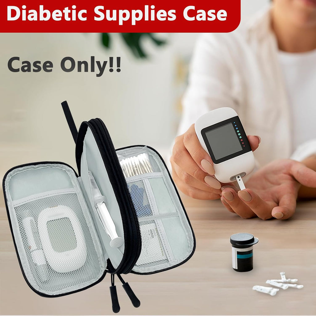 Diabetic Supplies Travel Case, Carrying Bag Organizer For Diabetes Testing Kit, Blood Glucose Monitor Kit with Meter